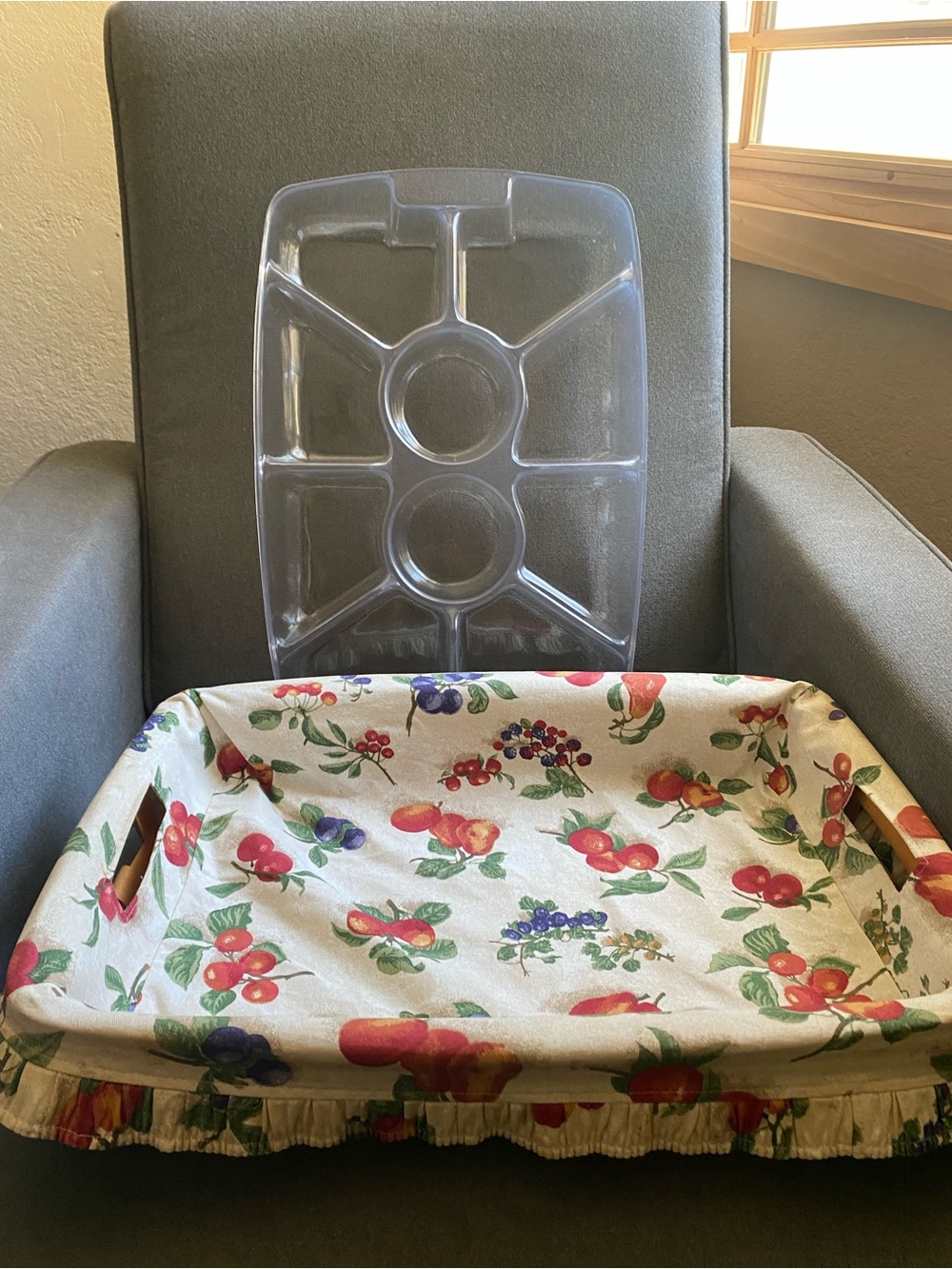 Longaberger Floral Fruit Print Serving Tray with Cutout Handles - Cream